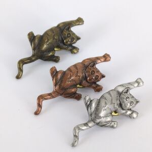 Vintage Artifacts Jonette Jewelry Climbing Cat Pin Set 1986 Copper Silver Bronze